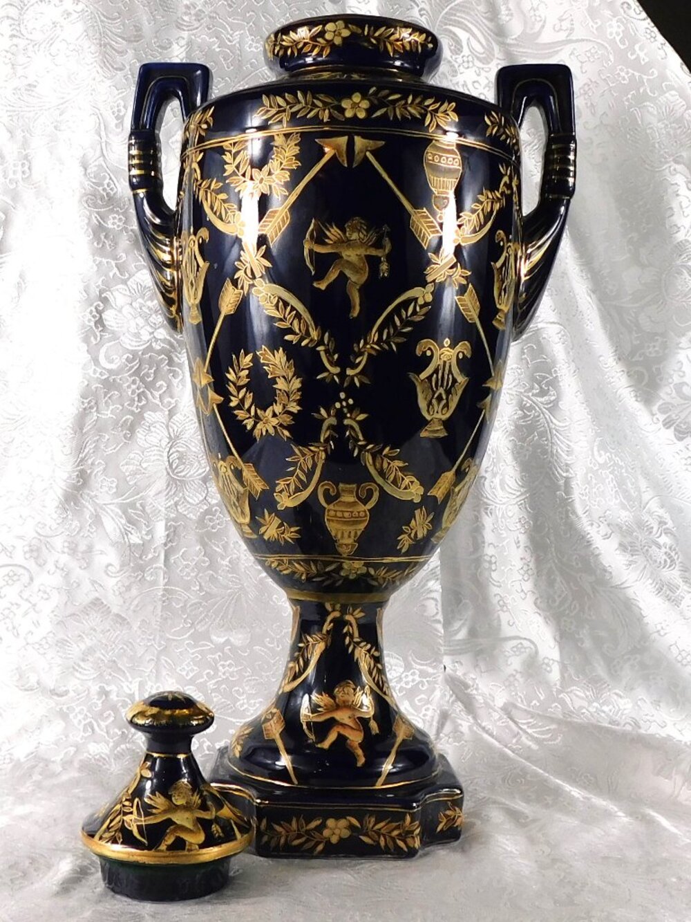 Big Blue Jar, Vase, or Urn with Angels # 27259 - Picture 6 of 13